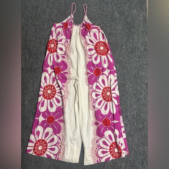 FARM Rio Maia Floral Jumpsuit Pink Rope Trim Wide Leg Resort L - Picture 4 of 7